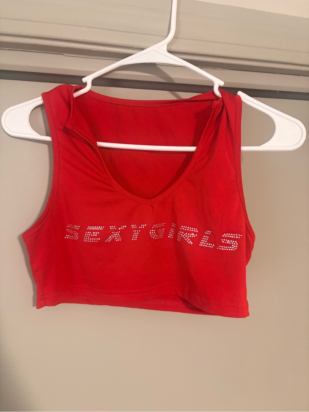 SHEIN Red Rhinestone Lettering Crop Tank